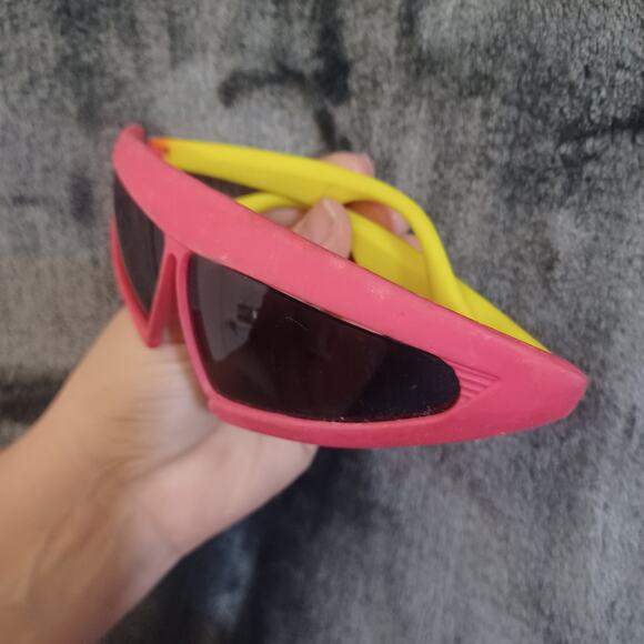 VTG Pizza Hut 1980's Back to the Future II Sunglasses Shades Pink/Neon Yellow - Picture 6 of 7